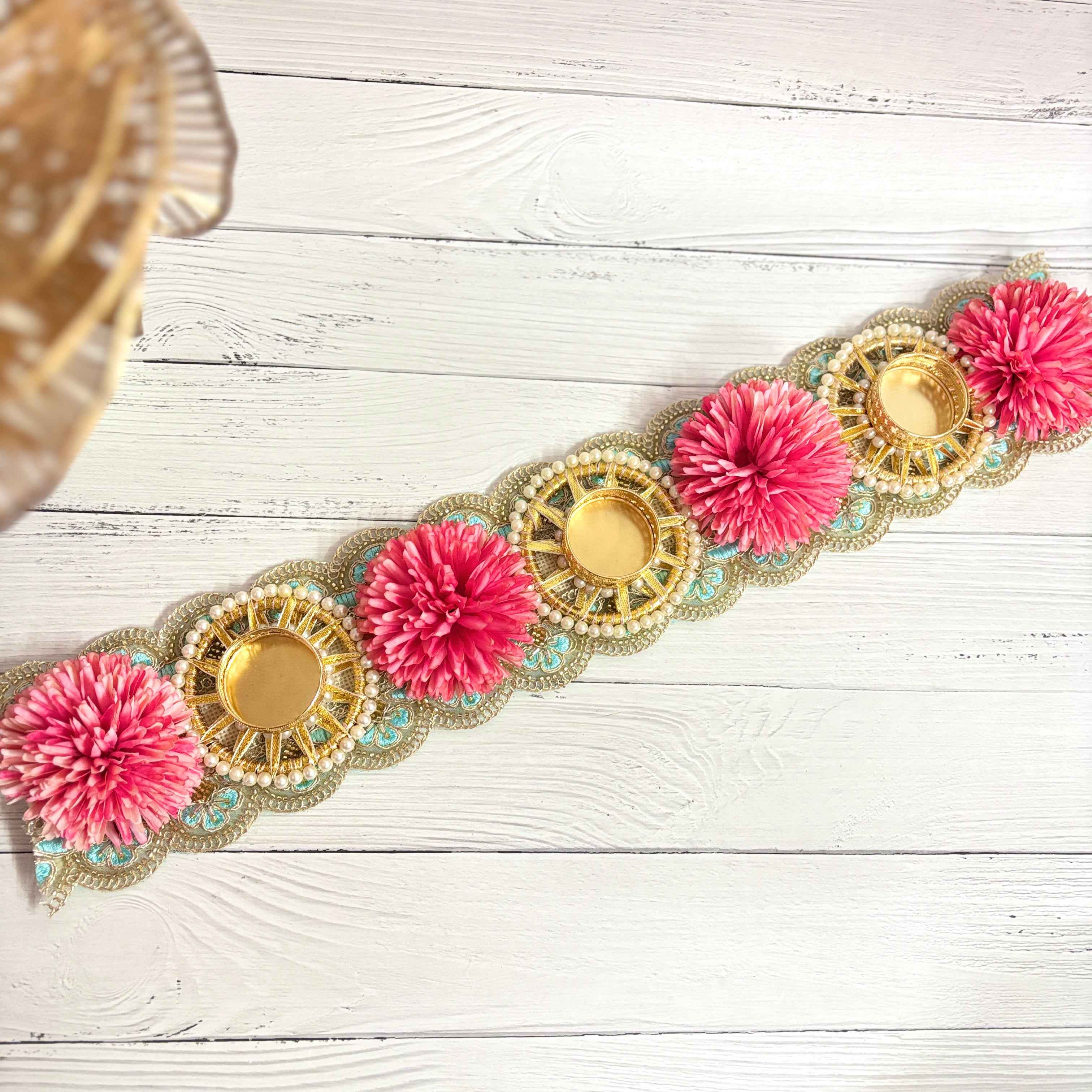 Festive Blooms Table Runner | Pink & Gold Floral Table Decor