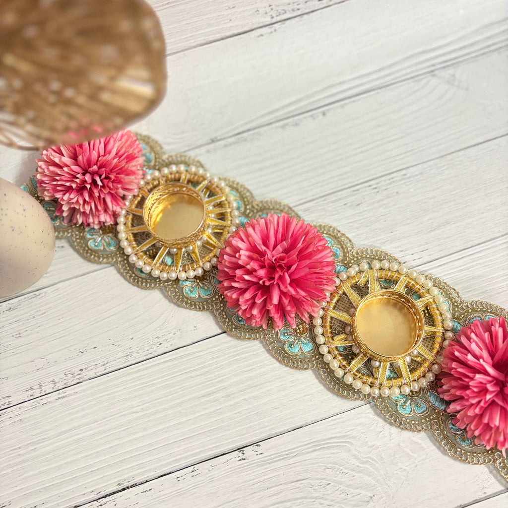 Festive Blooms Table Runner | Pink & Gold Floral Table Decor