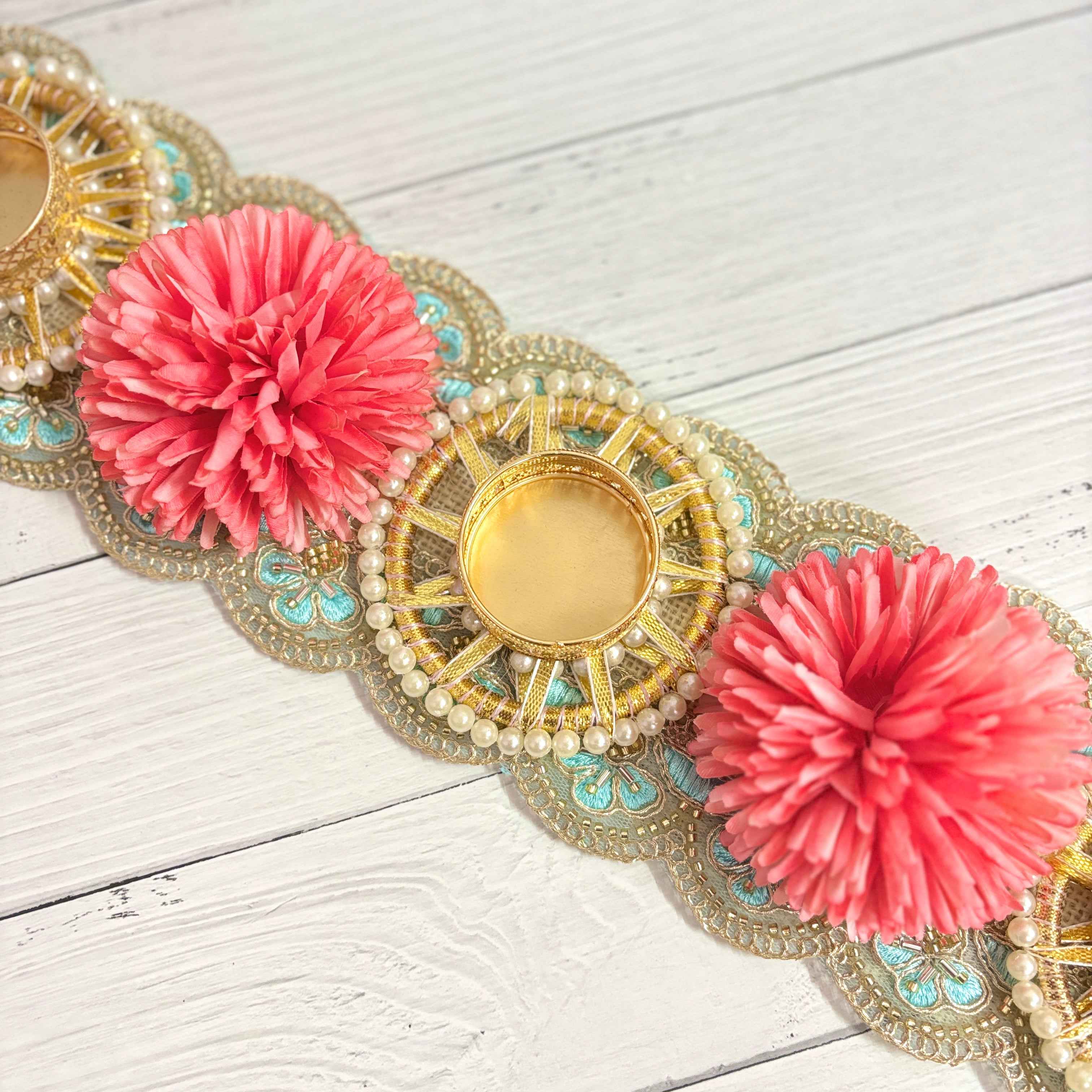 Festive Blooms Table Runner | Pink & Gold Floral Table Decor