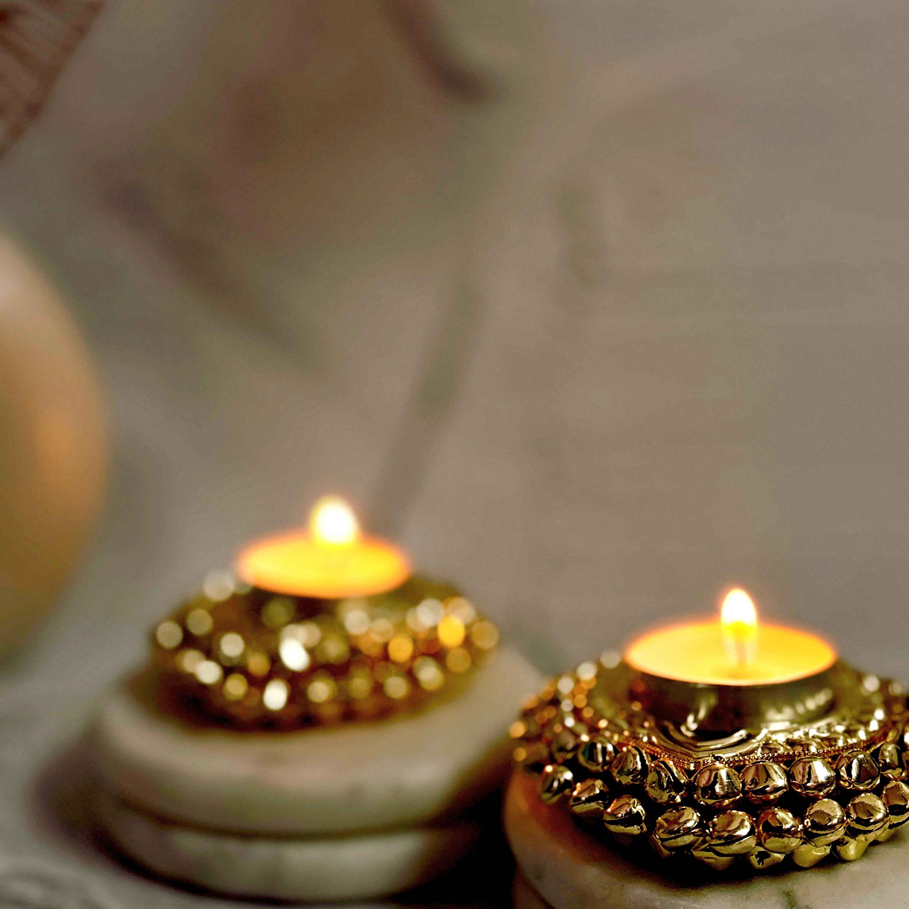 Golden Glimmer | Traditional Tealight Holder Metal Diya Stand Set of 2 - TyohaarVibe