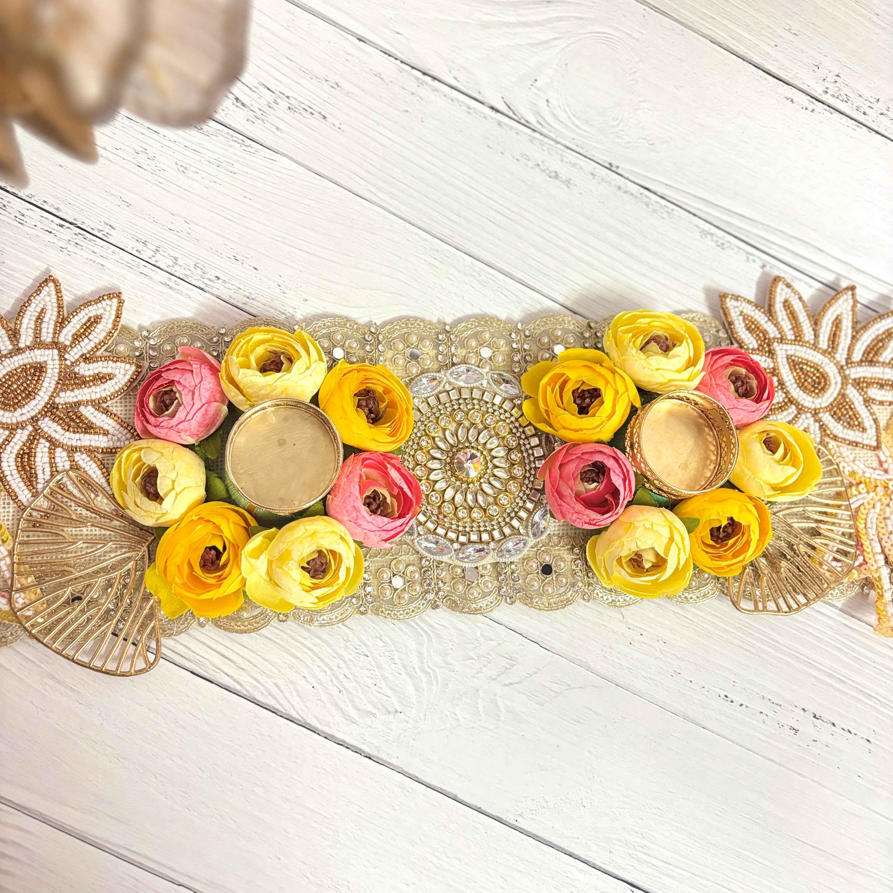 Golden Glow Table Runner | Yellow & Pink Floral Table Decor
