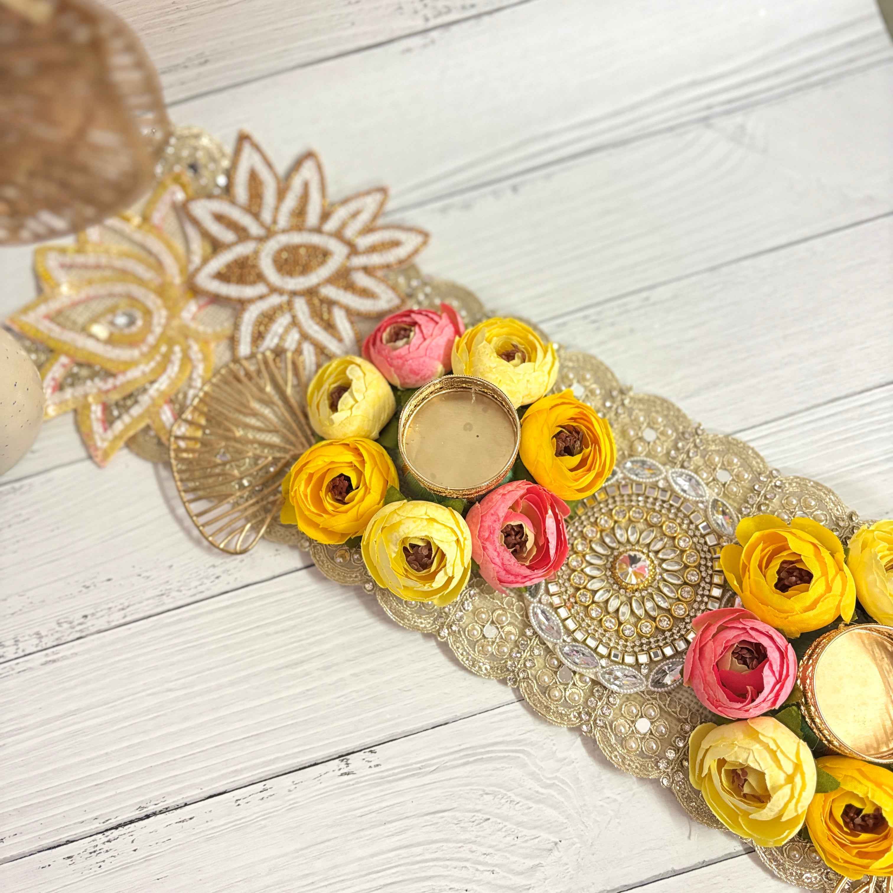Golden Glow Table Runner | Yellow & Pink Floral Table Decor