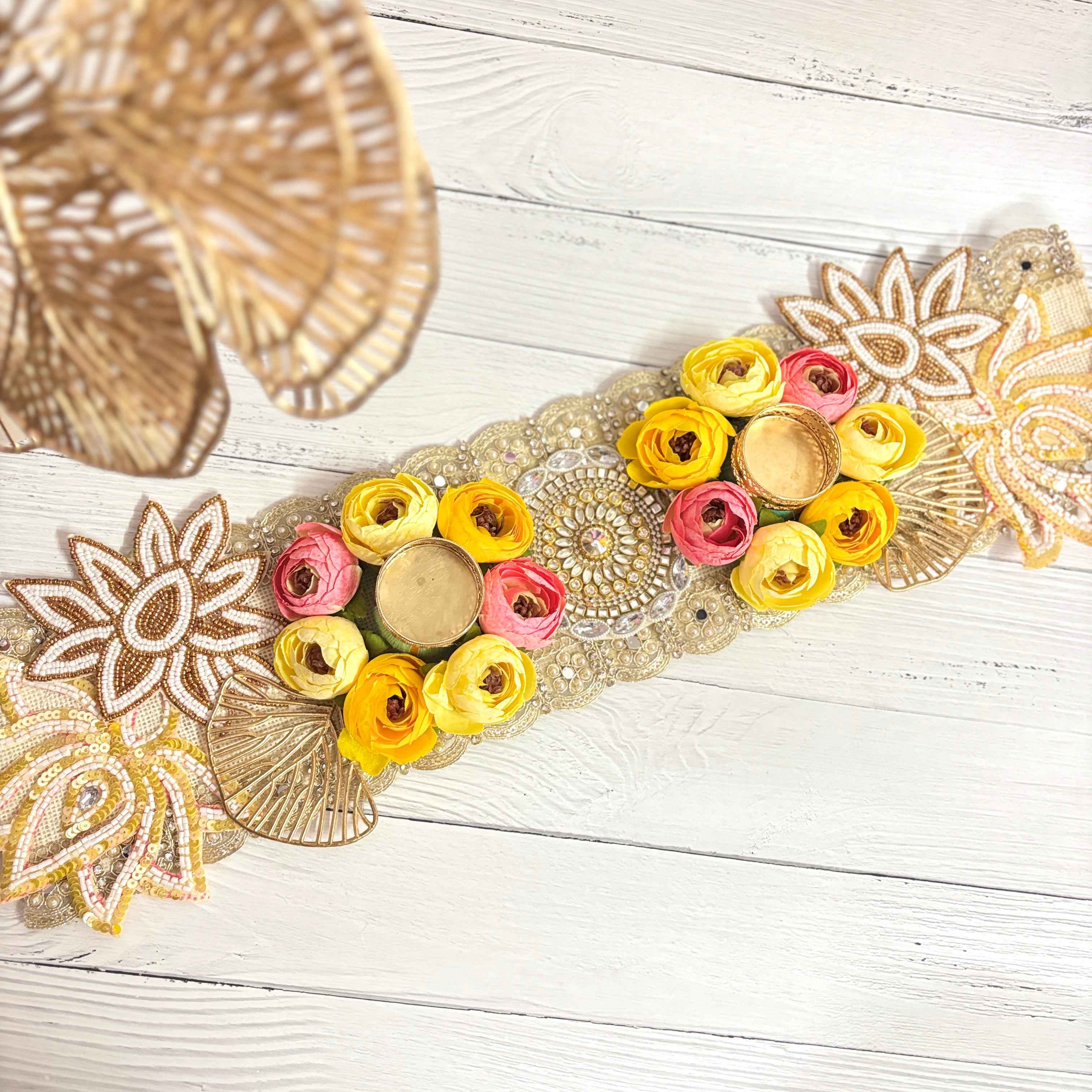 Golden Glow Table Runner | Yellow & Pink Floral Table Decor