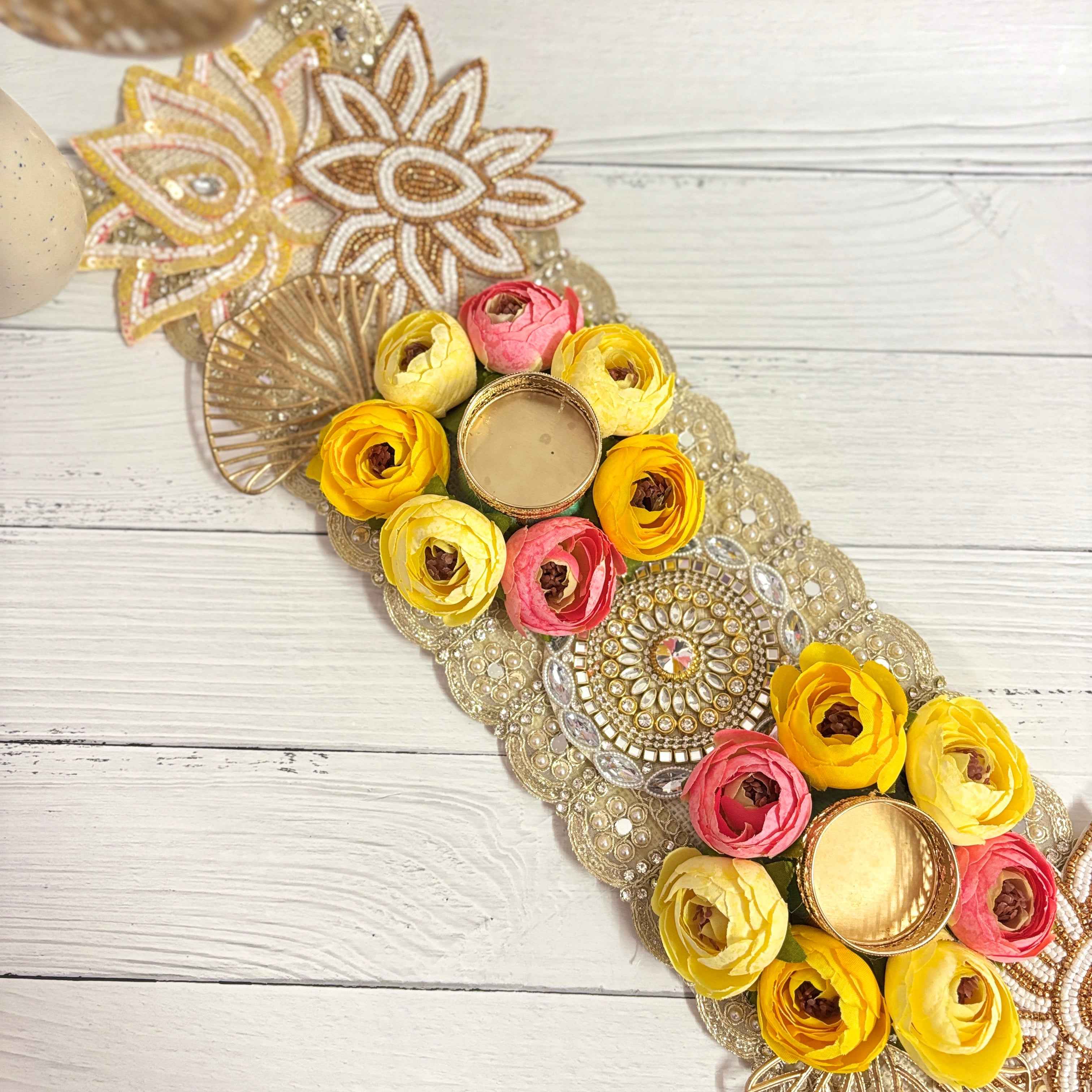 Golden Glow Table Runner | Yellow & Pink Floral Table Decor