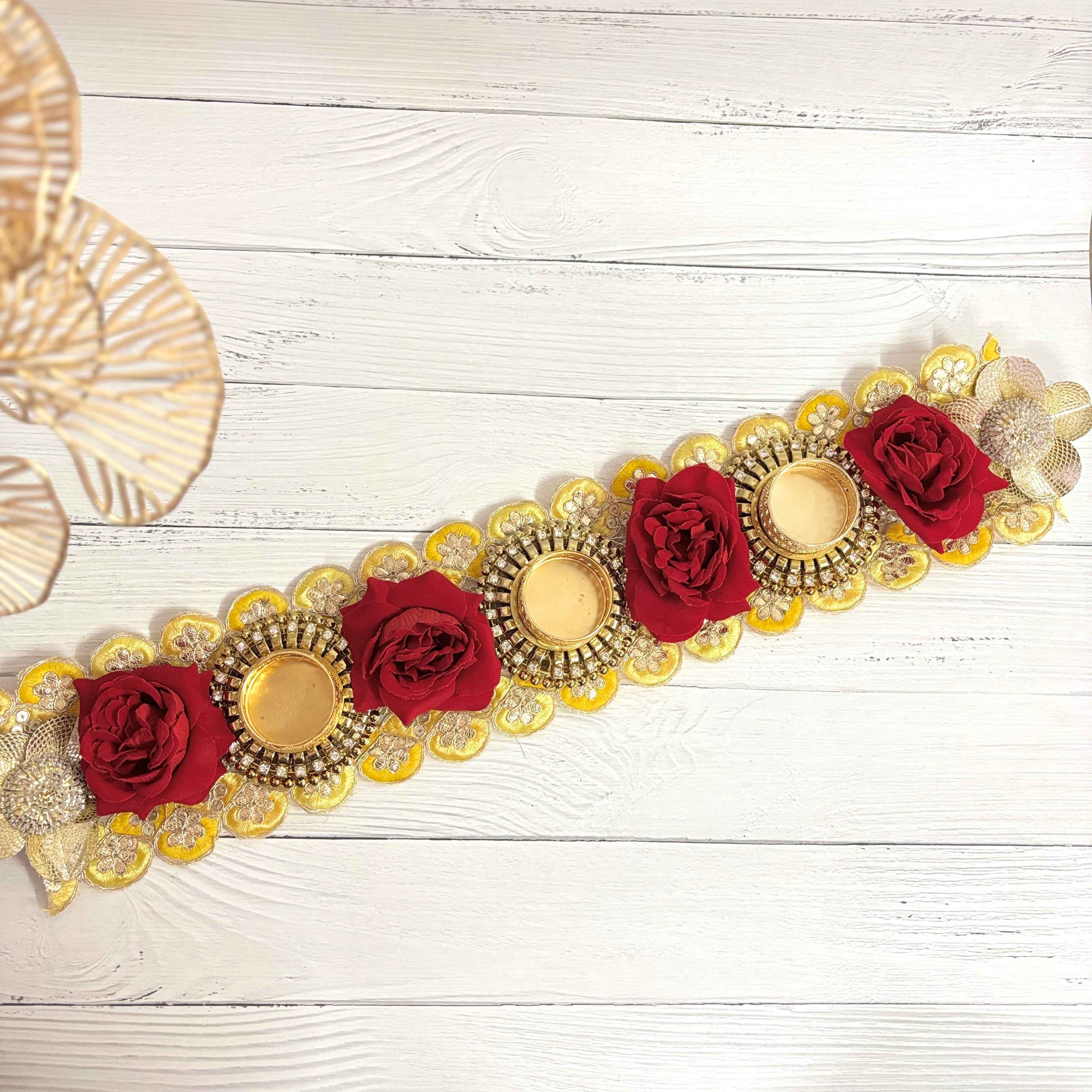 Royal Radiance Table Runner | Red & Gold Floral Table