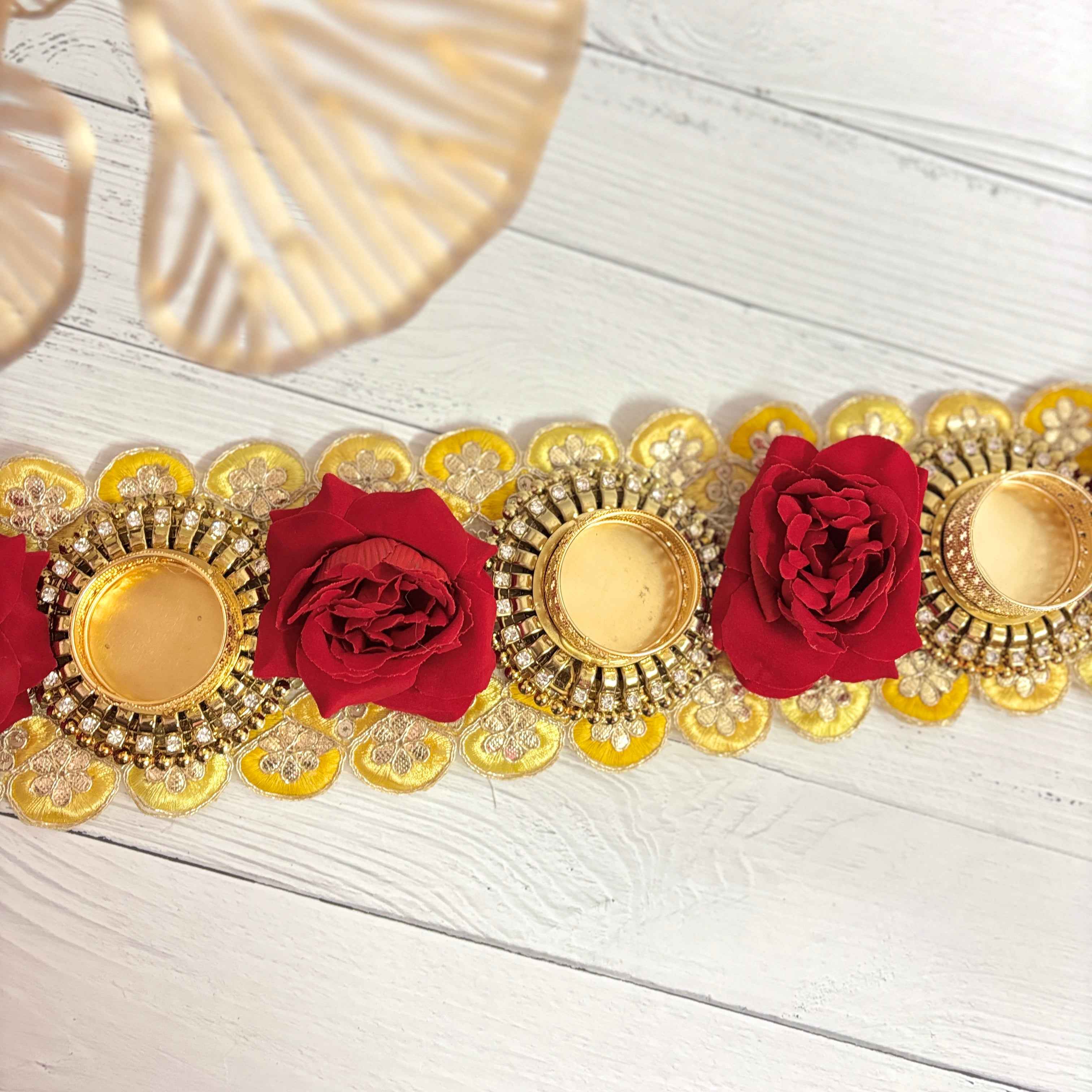 Royal Radiance Table Runner | Red & Gold Floral Table