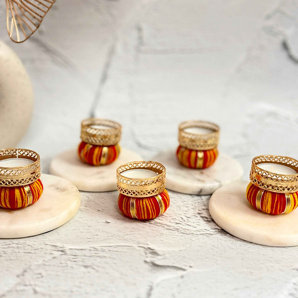 Festive Threads | Thread-Wrapped Tea Light Holders - TyohaarVibe
