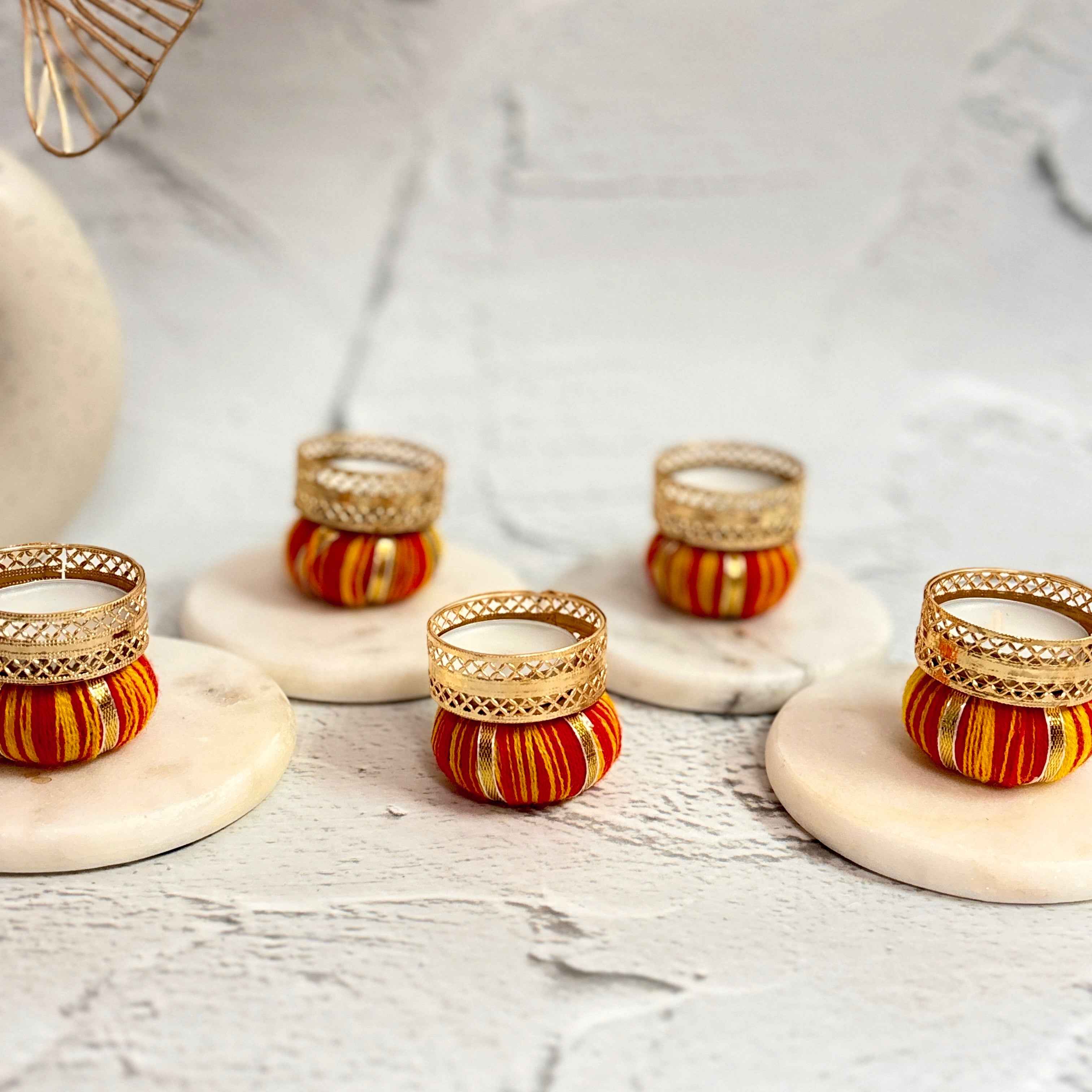 Festive Threads | Thread-Wrapped Tea Light Holders - TyohaarVibe