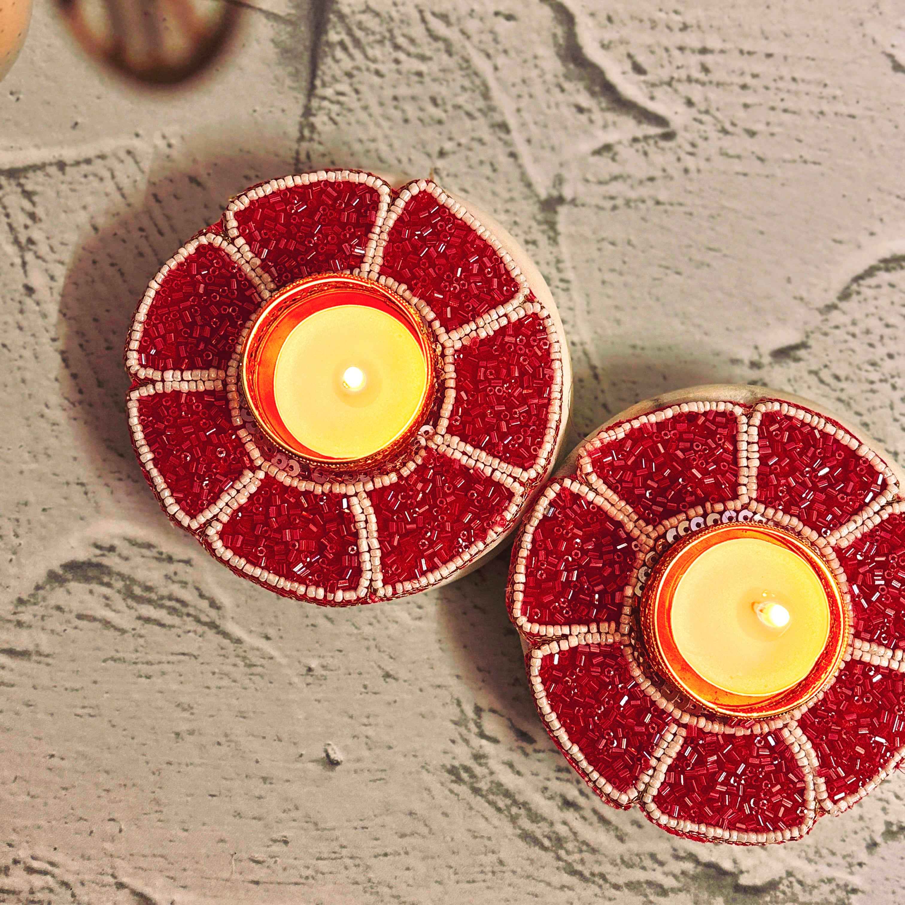 Fuchsia Bloom | Hot Pink Beaded Diya Holder | Diwali Decor Tealight Holder Tyohaarvibe - TyohaarVibe