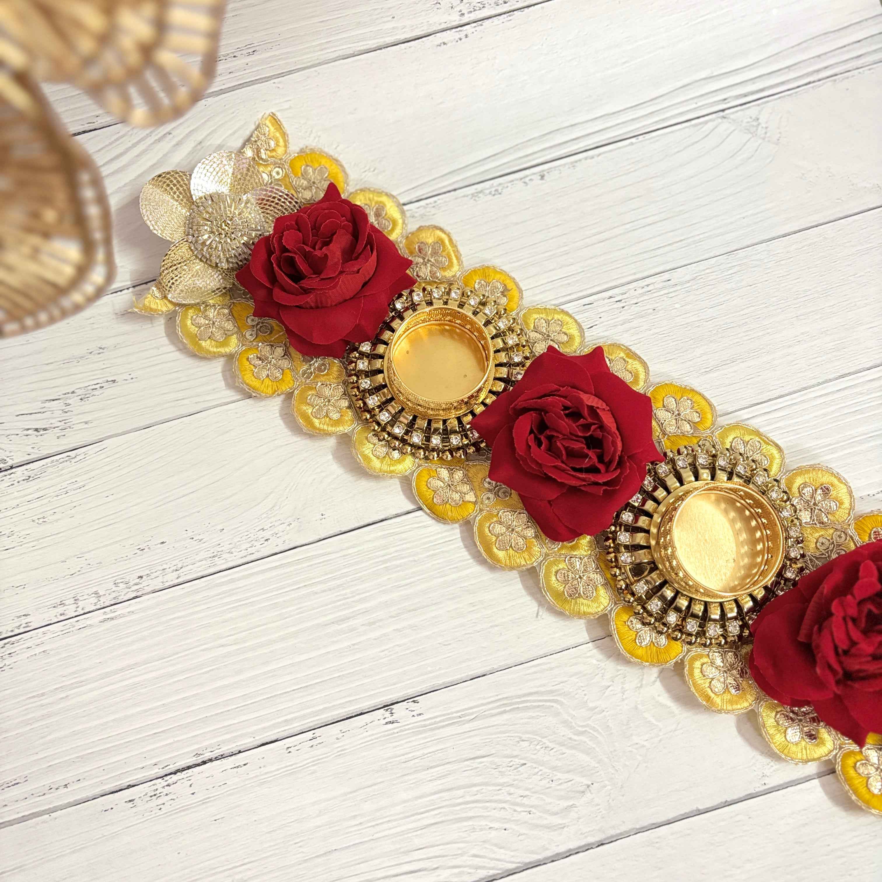 Royal Radiance Table Runner | Red & Gold Floral Table