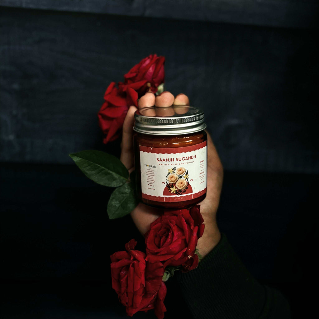 Saanj Sugandh Romantic Rose Vanilla Scented Candle TyohaarVibe - TyohaarVibe